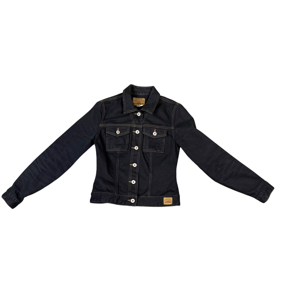 Guess Womens Black Denim Jacket Fitted Button-Up Casual Cotton Outerwear Size S