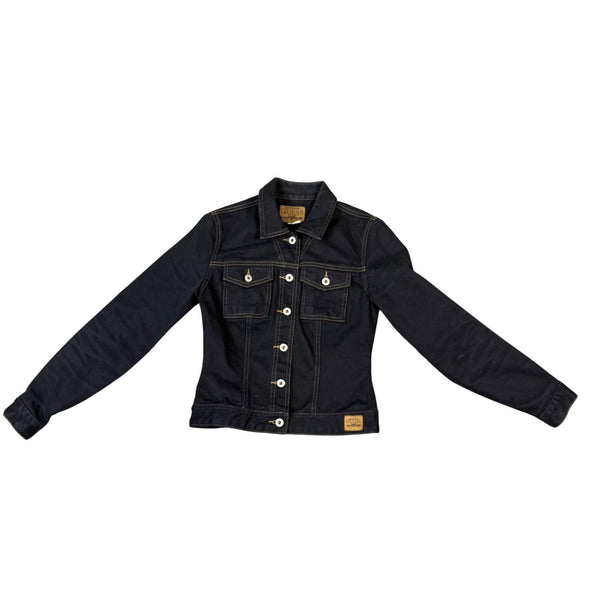 Guess Womens Black Denim Jacket Fitted Button-Up Casual Cotton Outerwear Size S
