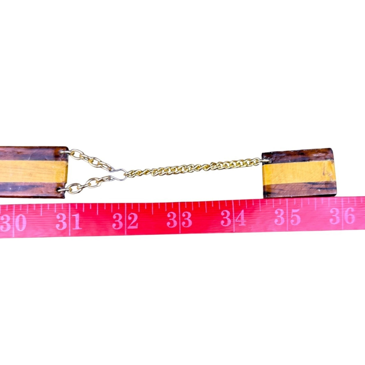 Handcrafted Vintage Wood & Metal Segment Chain Belt Brown/Yellow Unique Design