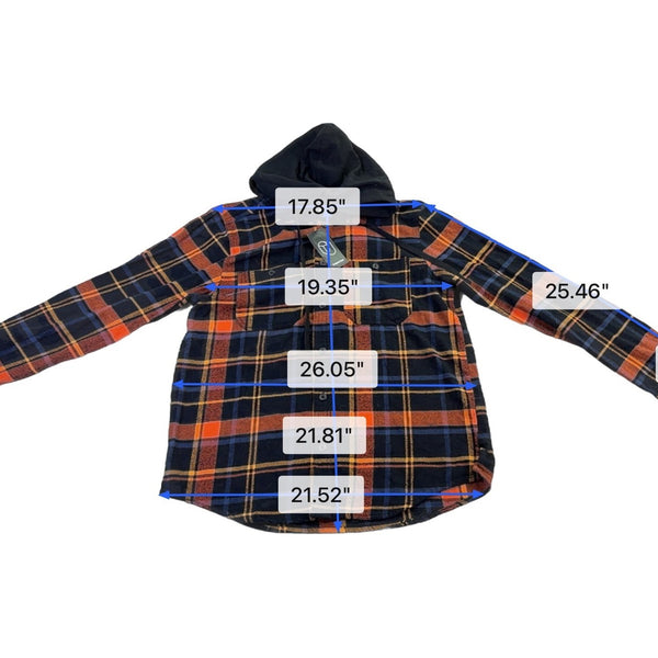 Original Use Mens Orange & Navy Plaid Cotton Hooded Button-Up Shirt Size M