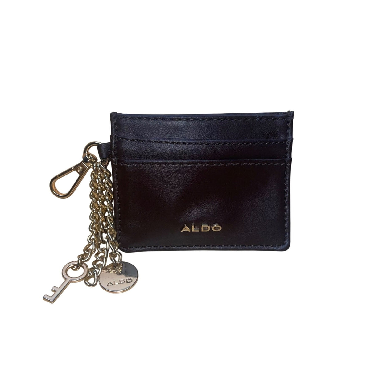 Aldo Women’s Black Leather With Key & Logo Keychain Cardholder