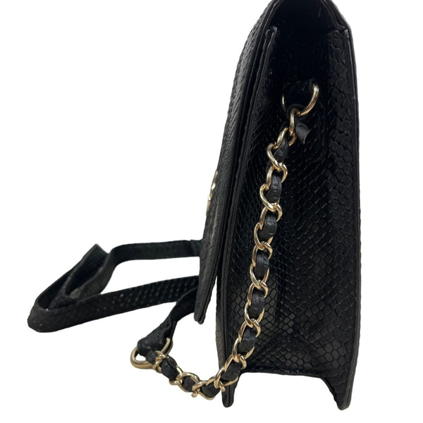 Elizabeth Grant Black Crossbody Purse Python Print Gold Chain Strap Sz S - New