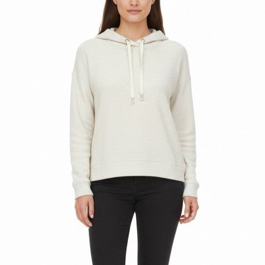 Rails Womens Heather Oatmeal Hooded Waffle Knit Pullover Hoodie Sz M