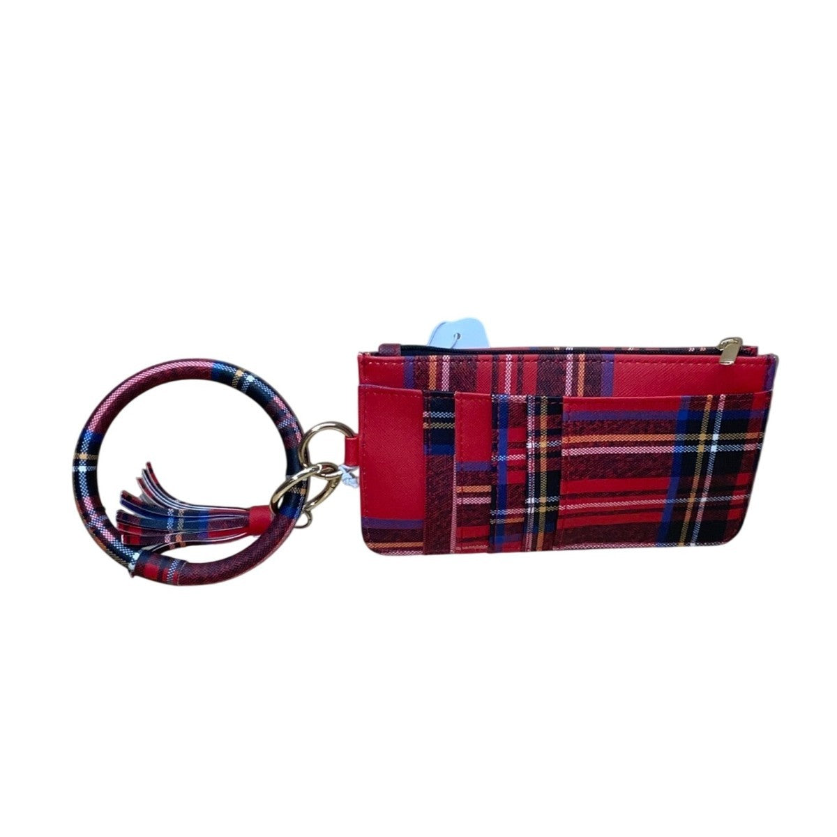 Plaid Women’s Red Faux Leather Clutch Pouch With Coin Purse & Tassel Keyring