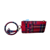 Plaid Women’s Red Faux Leather Clutch Pouch With Coin Purse & Tassel Keyring
