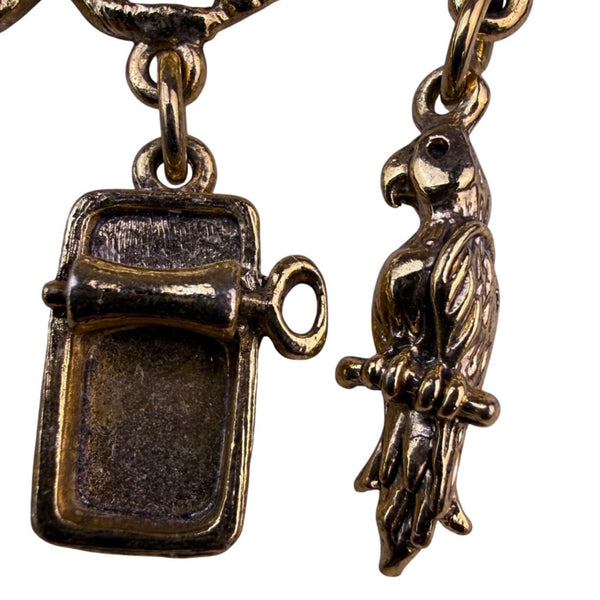Vintage Womens Gold Tone Metal Cat Brooch With Dangling Charms