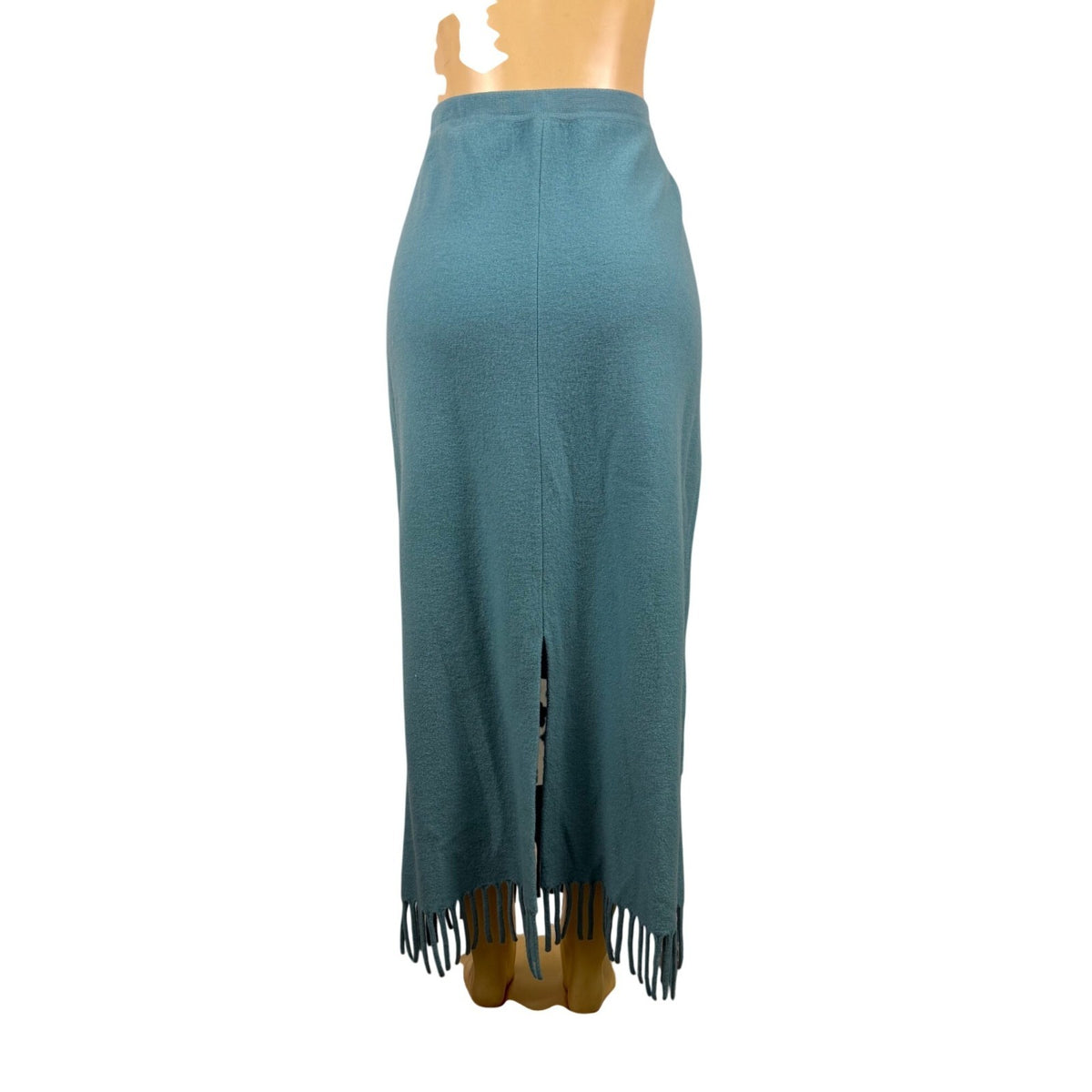 Rickie Treeman Teri Jon Womens Teal Wool Skirt & Scarf Set Fringed Floral Sz XL