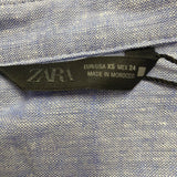 Zara Womens Blue Linen-Blend Collared Button-Up Short Sleeve Shirt Size XS