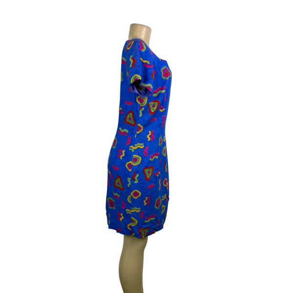 Jessica Howard Womens Blue Rayon Short Sleeve Geometric Print Dress Sz 12P - New