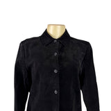 Sutton Studio Womens Black Suede Button-Down Shirt Long Sleeve Sz Large
