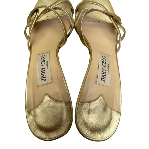 Jimmy Choo Women’s Gold Leather Strappy Open Toe heeled Sandals Size 38