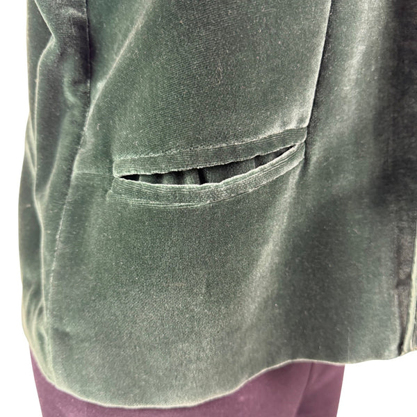 Galerias Preciados Womens Green Velvet Embroidered Open Front Blazer Sz 46
