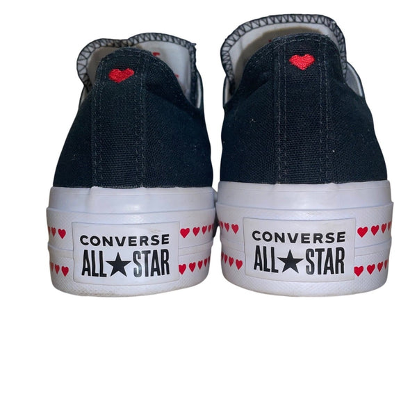 Converse Women’s Black & White Canvas Low-Top LYF Heart Platform Sneakers Sz 9