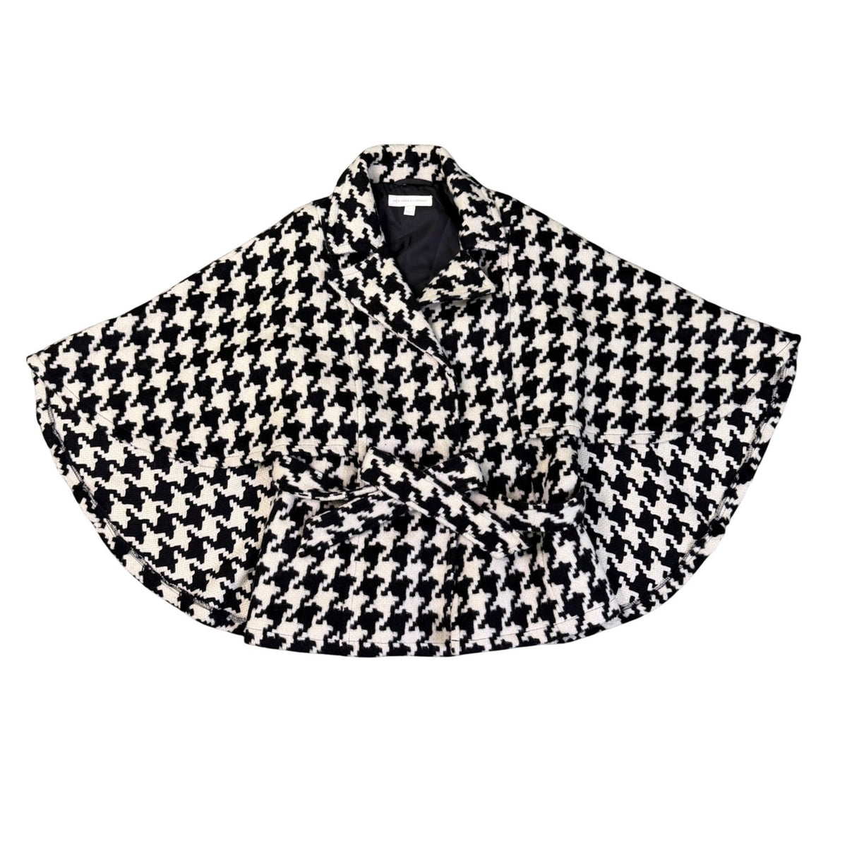 New York & Company Womens Black & White Houndstooth Belted Cape Jacket M
