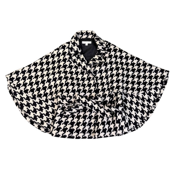 New York & Company Womens Black & White Houndstooth Belted Cape Jacket M