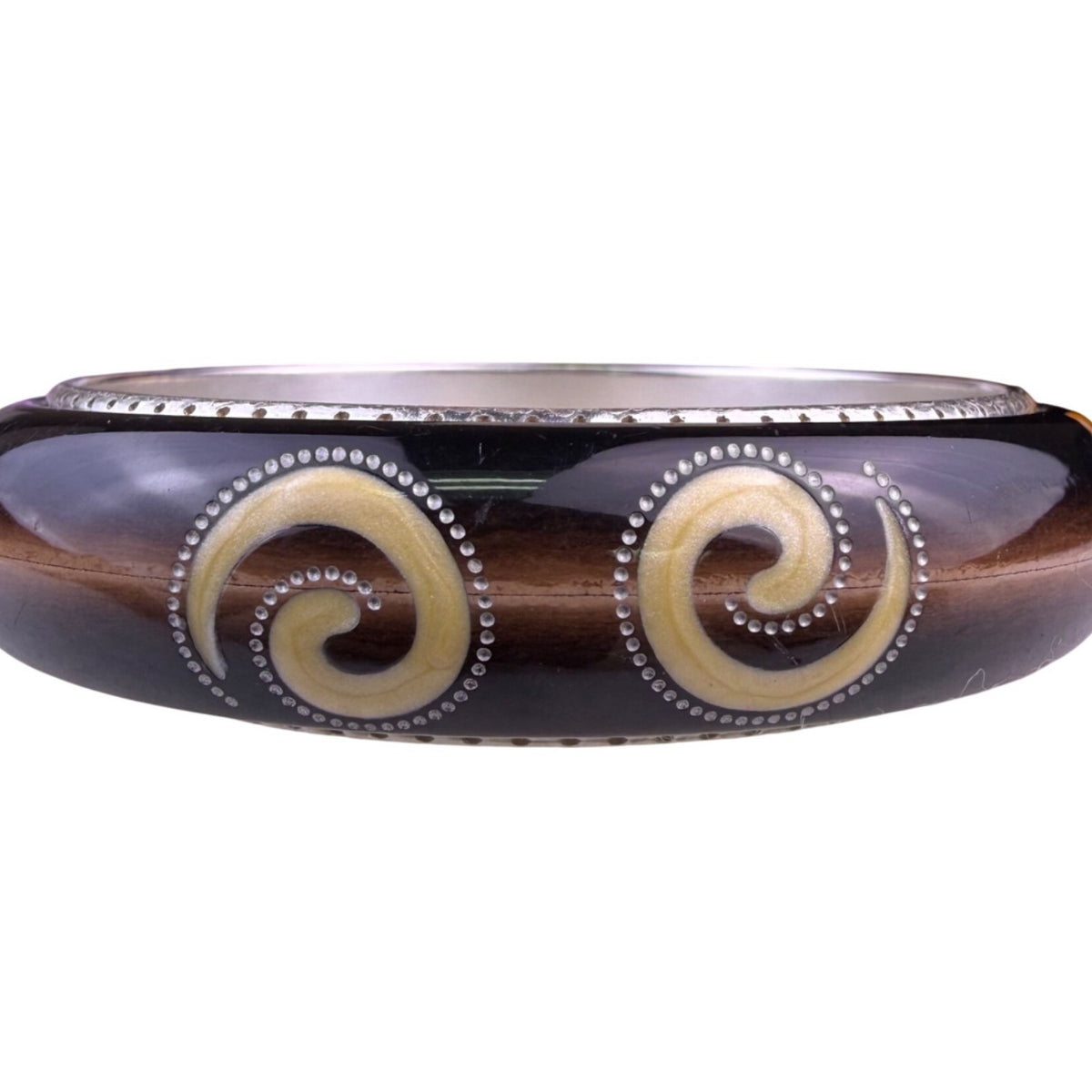 Brighton Womens Black & Cream Metal Fashion Bangle Bracelet Swirl Inlay Design