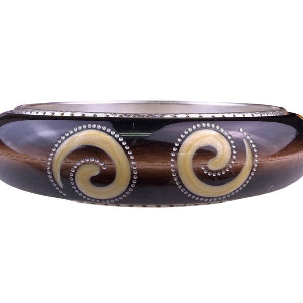 Brighton Womens Black & Cream Metal Fashion Bangle Bracelet Swirl Inlay Design