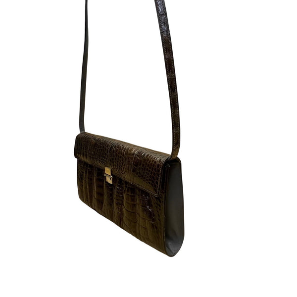 El Corte Inglés Women’s Dark Brown Faux Leather Crocodile-Embossed Shoulder Bag