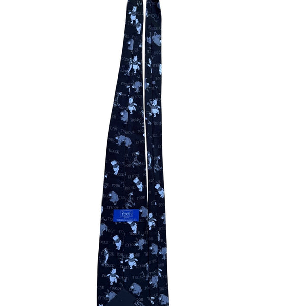 Disney Men Black Polyester Winnie The Pooh & Friends Pattern Novelty Tie