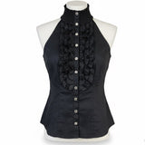 Bebe Womens Black Button-Down Sleeveless Ruffle Blouse Size S