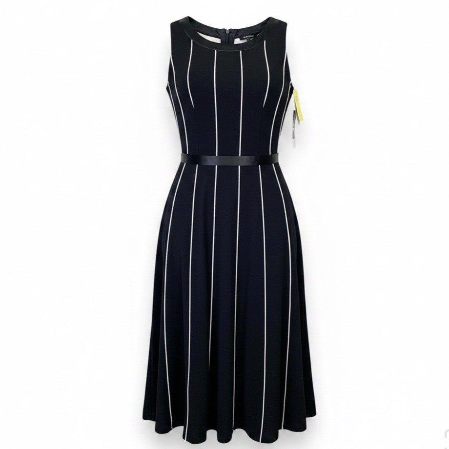 Sandra Darren Womens Black Polyester Belted A-Line Dress Size 8