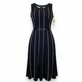 Sandra Darren Womens Black Polyester Belted A-Line Dress Size 8