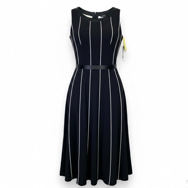 Sandra Darren Womens Black Polyester Belted A-Line Dress Size 8