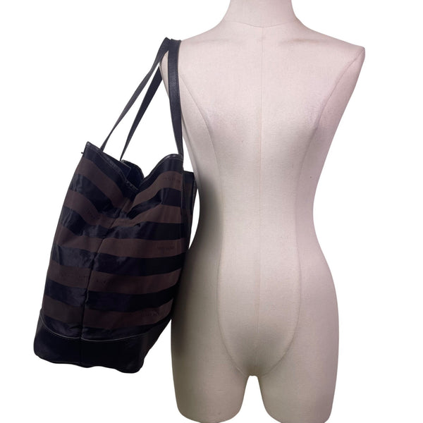 Tommy Hilfiger Women’s Black Striped Nylon & Leather Everyday Tote Bag