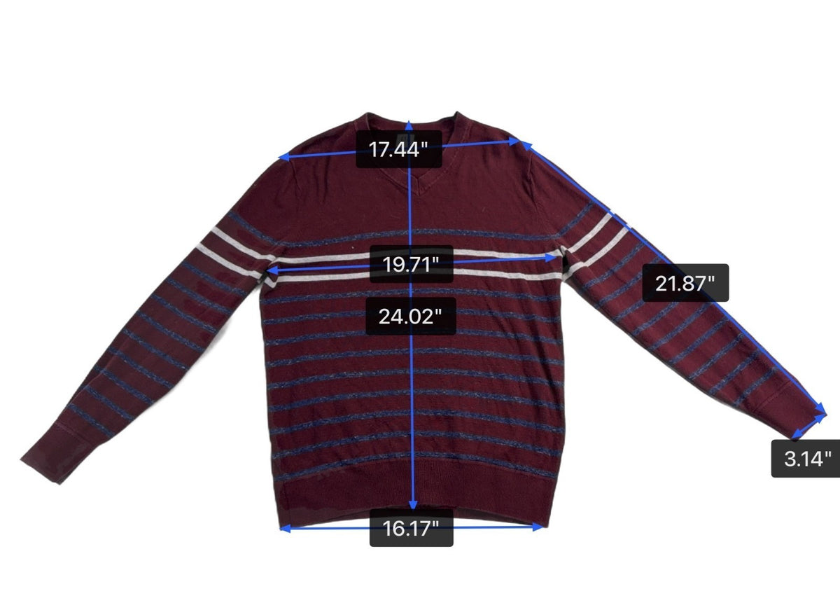 Gap Mens Burgundy Cotton Blend Stripe V-Neck  Medium Lightweight Casual Knit