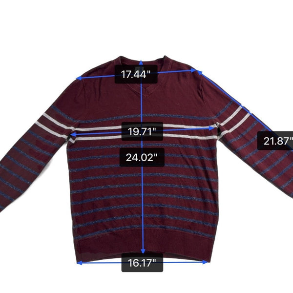 Gap Mens Burgundy Cotton Blend Stripe V-Neck  Medium Lightweight Casual Knit