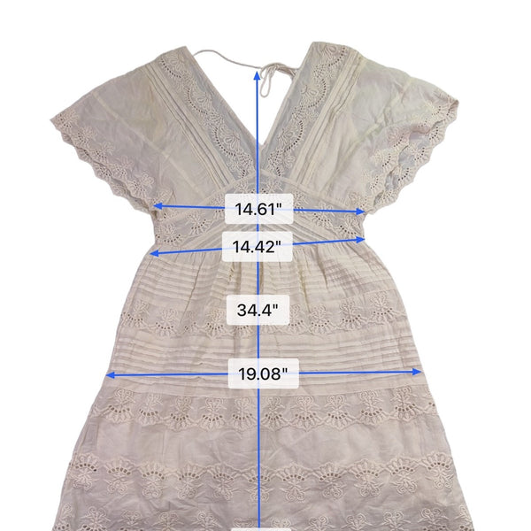 Amuse Society Womens White Cotton Lace Embroidered Mini Dress Boho Style Size S 