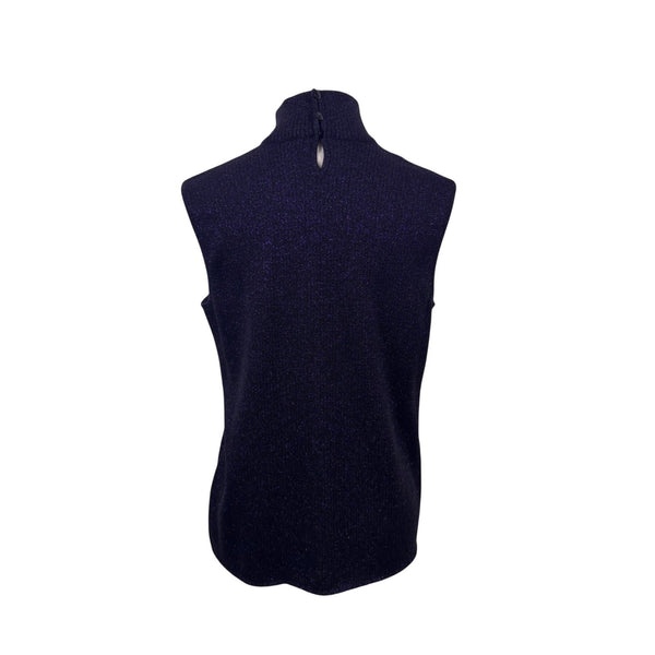 Escada Purple Frostfox Fur Cuff Glitter Set Turtleneck Vest Cardigan Sz 40