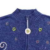 Carly St. Claire Womens Blue Cotton Ramie Embellished Cardigan Sweater Size PXL