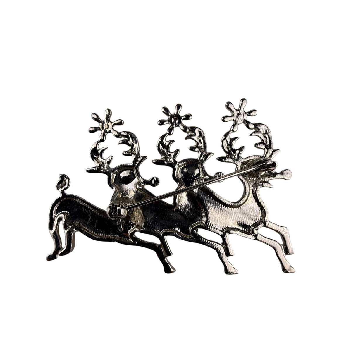 Silver Tone Reindeer Brooch Pin Design Lapel Christmas Jewelry Decorative
