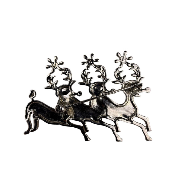 Silver Tone Reindeer Brooch Pin Design Lapel Christmas Jewelry Decorative