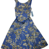 London Times Womens Blue Gold Floral Sleeveless Belted Midi Dress Size 10 - New
