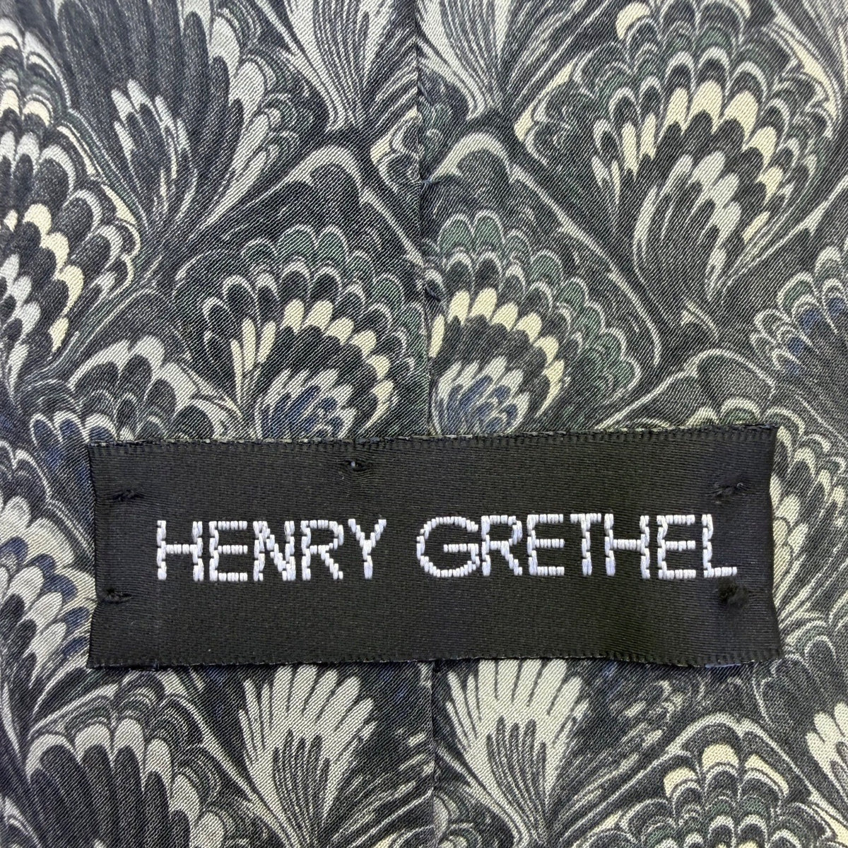 Henry Grethel Mens Blue 100% Italian Silk Tie Fan Feather Pattern