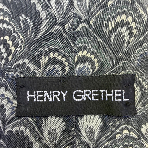 Henry Grethel Mens Blue 100% Italian Silk Tie Fan Feather Pattern