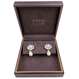 Carolee Womens Silver Tone Crystal & Faux Pearl Drop Earrings Original Box 