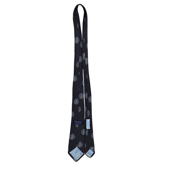 Saint Laurent Mens Black Silk Printed Tie All-Over Emblem Design Formal Acc