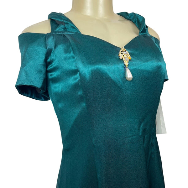 Scott McClintock Womens Teal Satin Short Sleeve Dress W/ Embellishment Size 8 Ne
