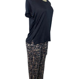 Muk Luks 3-Piece Black Open Cardigan T-Shirt & Floral Pant Lounge Set Sz S - New