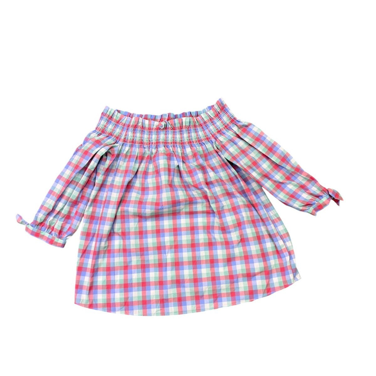 Kate Spade Womens Multicolor Off-Shoulder Top Broome Street Madras Plaid Sz S