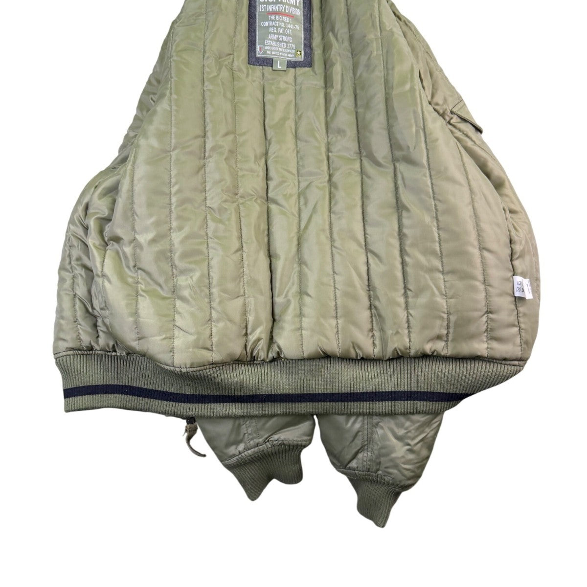 U.S. Army Mens Olive Nylon Bomber Jacket Lightweight Warm Ribbed Cuffs Pockets L