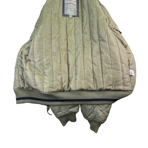 U.S. Army Mens Olive Nylon Bomber Jacket Lightweight Warm Ribbed Cuffs Pockets L