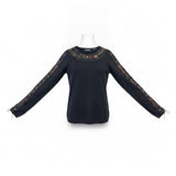 Cabo Womens Black Beaded Embroidered Long Sleeve Top Pull Tie Size S