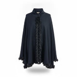 Jones New York Womens Black Wool Blend Faux Fur Trim Poncho Cape One Size