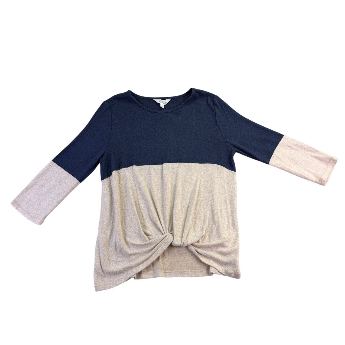 Market & Spruce Womens Navy & Beige Front Twist Knit Top Size L