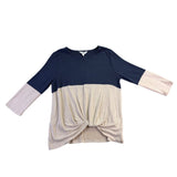 Market & Spruce Womens Navy & Beige Front Twist Knit Top Size L