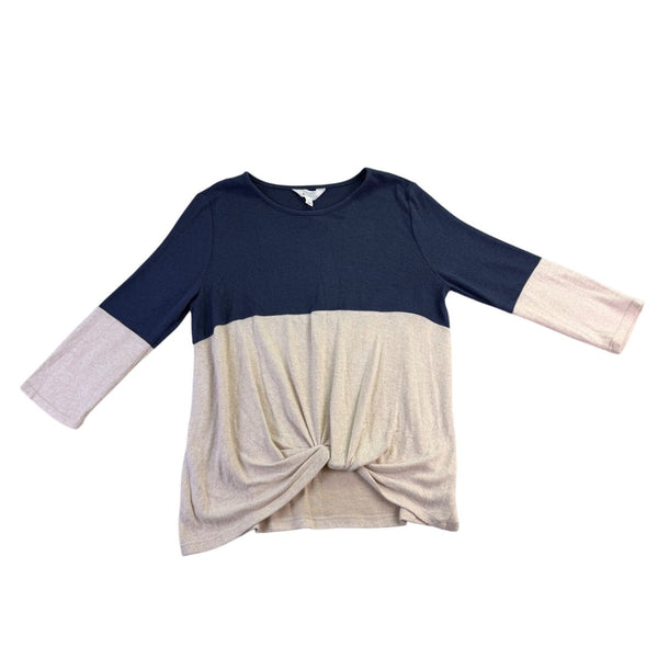 Market & Spruce Womens Navy & Beige Front Twist Knit Top Size L